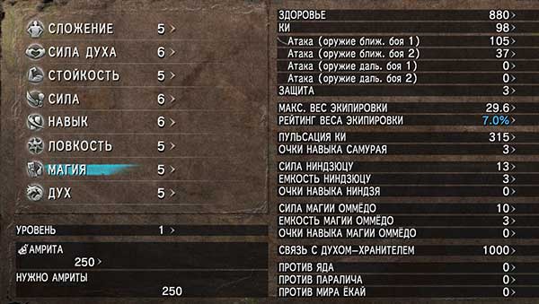 Nioh умения персонажа Nioh умения персонажа